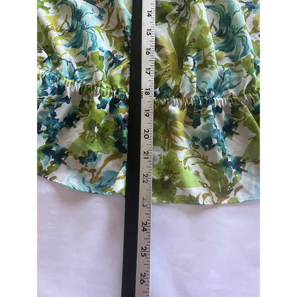 Ann Taylor Loft Shirt Womens XS Green Floral Elastic Scoop Neck Tie Sleeveless - Picture 9 of 9